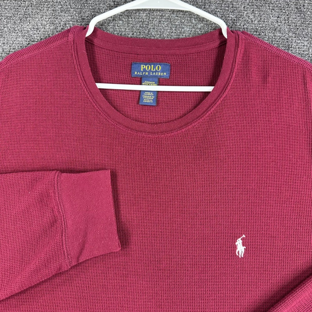 Polo Ralph Lauren Thermal Shirt Mens 2XL XXL Burgundy Waffle Knit Sleepwear Top - Picture 4 of 15